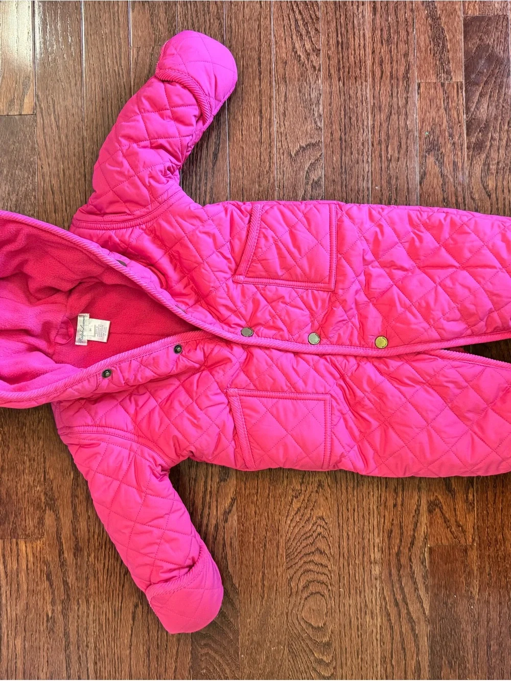 Ralph Lauren Hot Pink Quilted Hooded Footie One-Piece